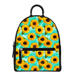 Bright Sunflower Pattern Print Leather Backpack