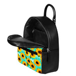 Bright Sunflower Pattern Print Leather Backpack