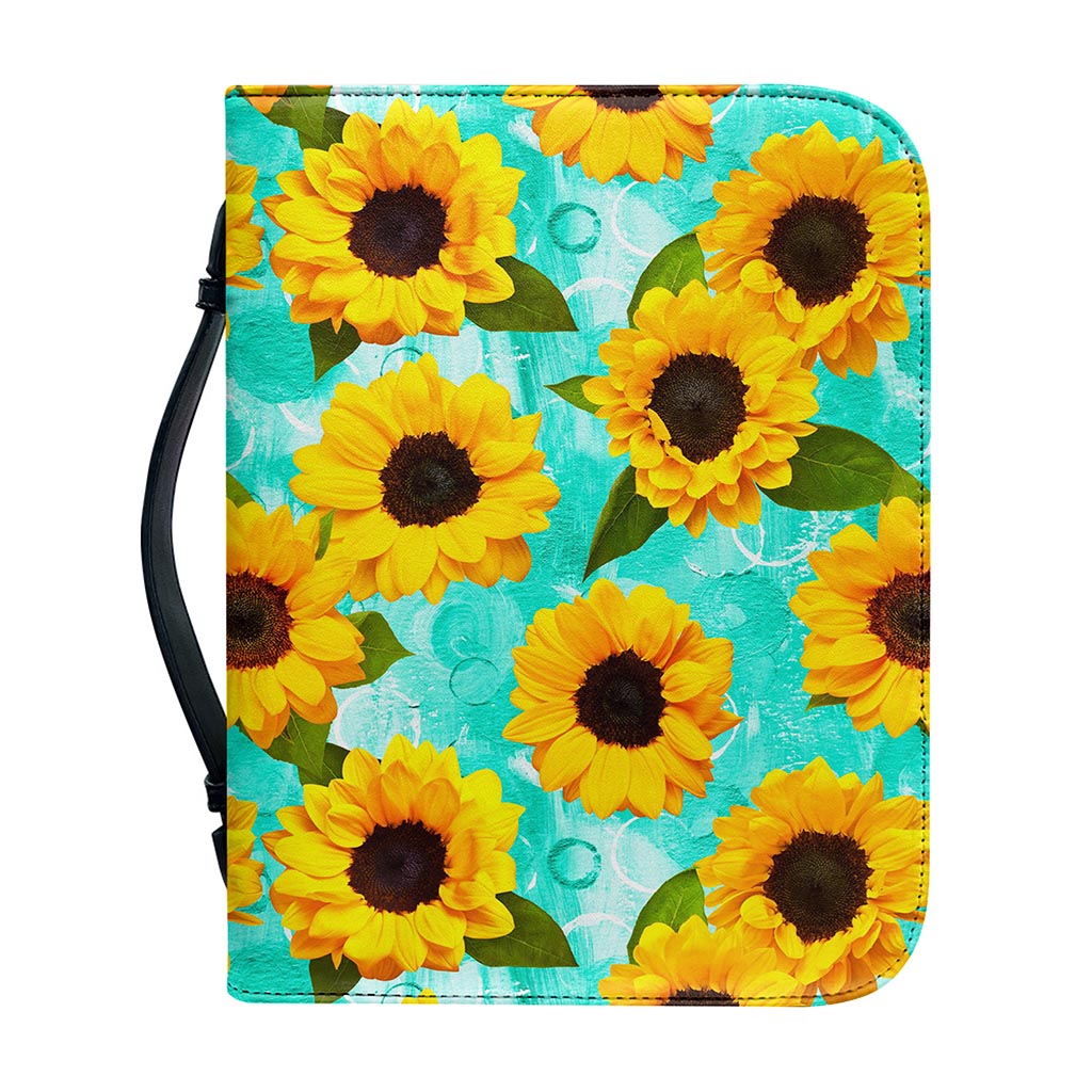 Bright Sunflower Pattern Print Leather Bible Cover