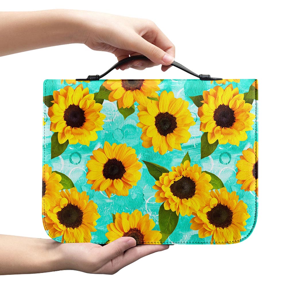 Bright Sunflower Pattern Print Leather Bible Cover