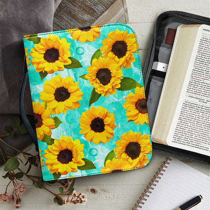 Bright Sunflower Pattern Print Leather Bible Cover