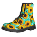 Bright Sunflower Pattern Print Lace-Up Boots