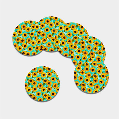 Bright Sunflower Pattern Print Leather Coaster Set