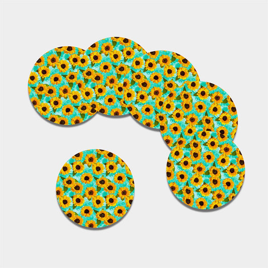 Bright Sunflower Pattern Print Leather Coaster Set