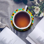 Bright Sunflower Pattern Print Leather Coaster Set