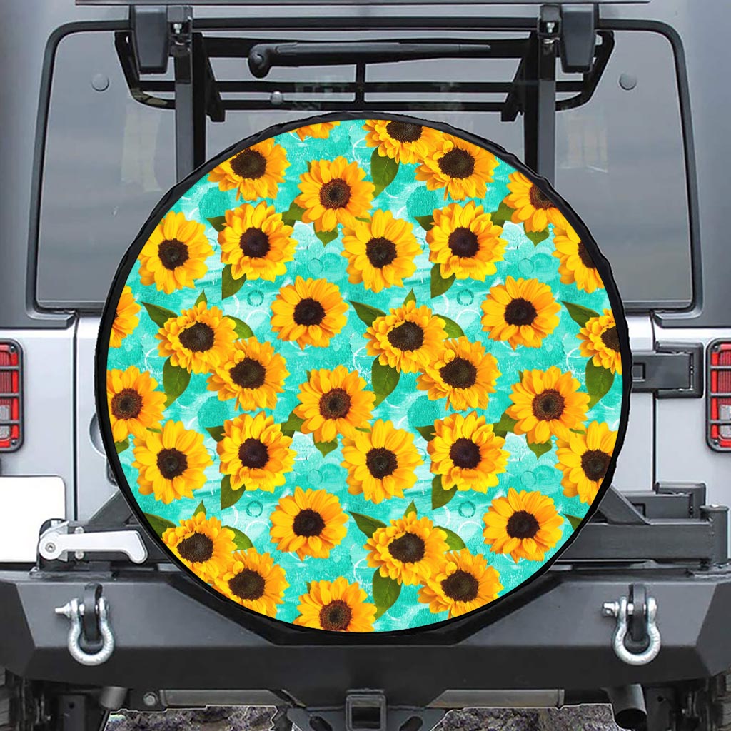 Bright Sunflower Pattern Print Leather Spare Tire Cover