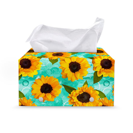 Bright Sunflower Pattern Print Leather Tissue Box Cover