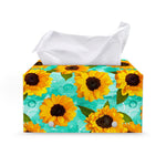 Bright Sunflower Pattern Print Leather Tissue Box Cover