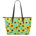 Bright Sunflower Pattern Print Leather Tote Bag With Zipper