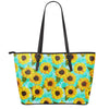 Bright Sunflower Pattern Print Leather Tote Bag