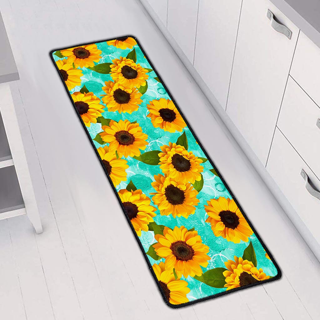 Bright Sunflower Pattern Print Long Kitchen Mat