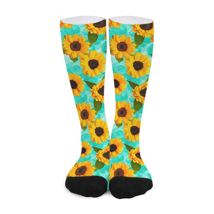 Bright Sunflower Pattern Print Long Socks