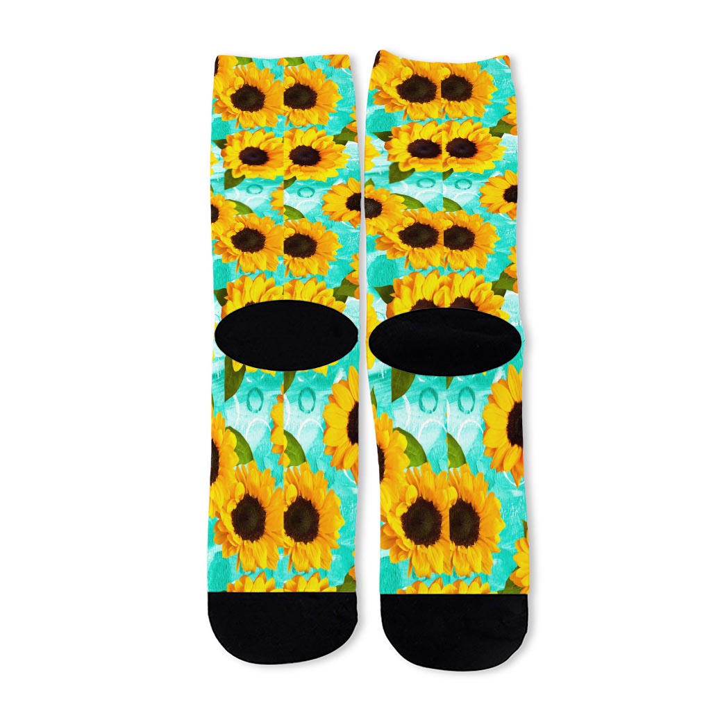 Bright Sunflower Pattern Print Long Socks
