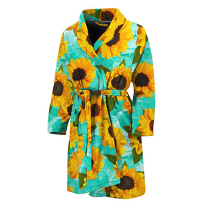 Bright Sunflower Pattern Print Men's Bathrobe