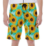 Bright Sunflower Pattern Print Men's Beach Shorts