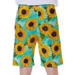 Bright Sunflower Pattern Print Men's Beach Shorts