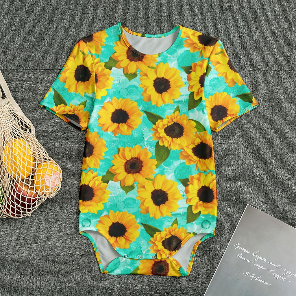 Bright Sunflower Pattern Print Men's Bodysuit