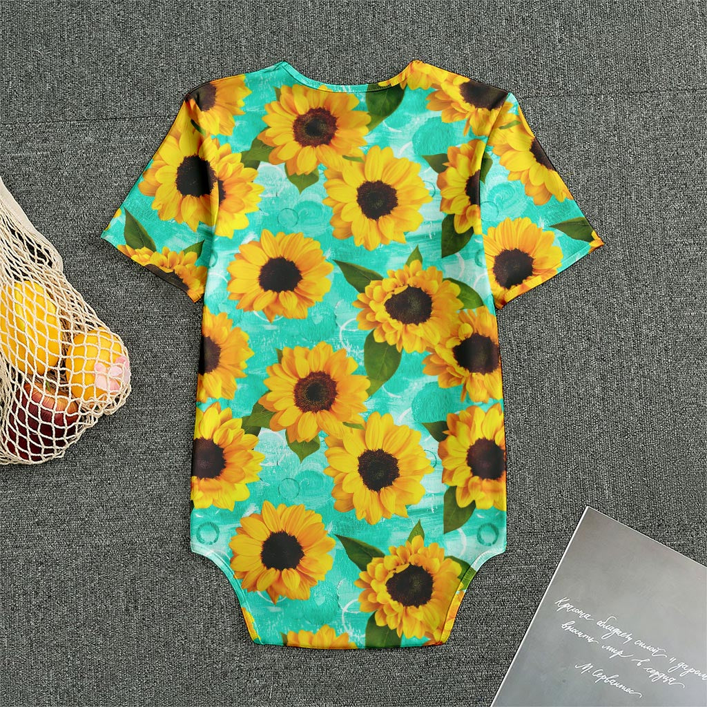 Bright Sunflower Pattern Print Men's Bodysuit