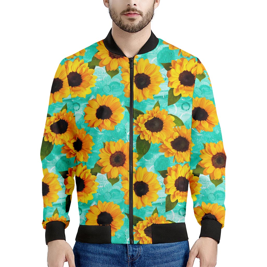 Bright Sunflower Pattern Print Men's Bomber Jacket