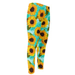 Bright Sunflower Pattern Print Men's Compression Pants