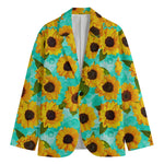 Bright Sunflower Pattern Print Men's Cotton Blazer