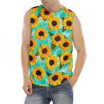 Bright Sunflower Pattern Print Men's Fitness Tank Top