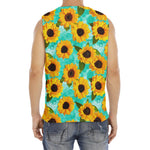 Bright Sunflower Pattern Print Men's Fitness Tank Top