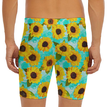 Bright Sunflower Pattern Print Men's Long Boxer Briefs