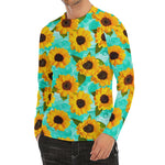 Bright Sunflower Pattern Print Men's Long Sleeve Rash Guard