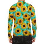 Bright Sunflower Pattern Print Men's Long Sleeve Rash Guard