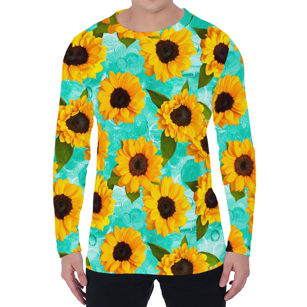 Bright Sunflower Pattern Print Men's Long Sleeve T-Shirt