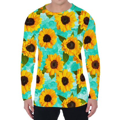 Bright Sunflower Pattern Print Men's Long Sleeve T-Shirt