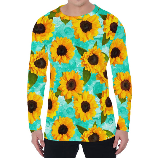 Bright Sunflower Pattern Print Men's Long Sleeve T-Shirt