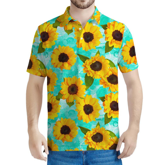 Bright Sunflower Pattern Print Men's Polo Shirt