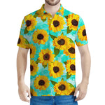 Bright Sunflower Pattern Print Men's Polo Shirt