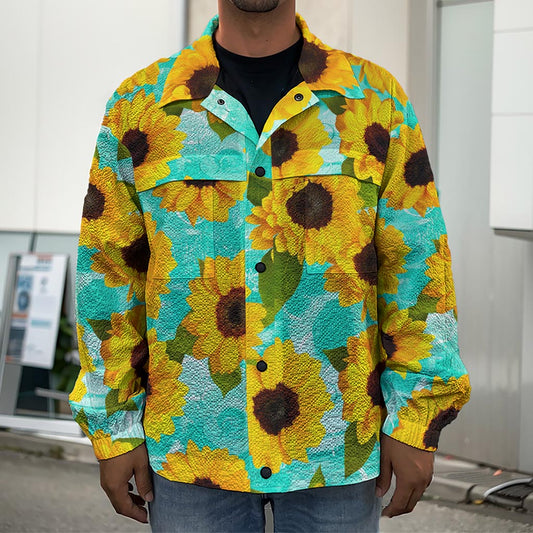 Bright Sunflower Pattern Print Men's Shirt Jacket