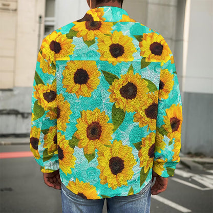 Bright Sunflower Pattern Print Men's Shirt Jacket