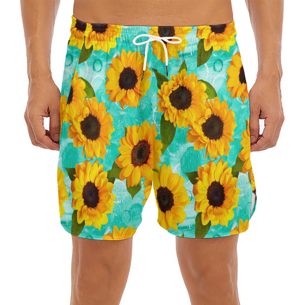 Bright Sunflower Pattern Print Men's Split Running Shorts