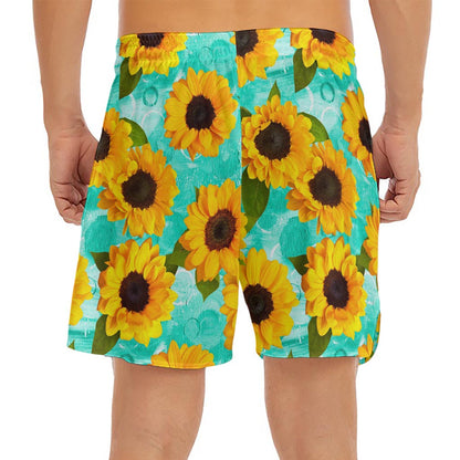 Bright Sunflower Pattern Print Men's Split Running Shorts