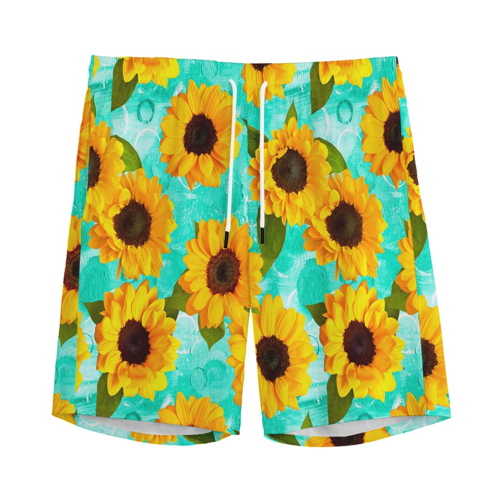 Bright Sunflower Pattern Print Men's Sports Shorts