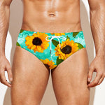 Bright Sunflower Pattern Print Men's Swim Briefs