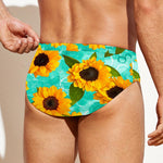 Bright Sunflower Pattern Print Men's Swim Briefs