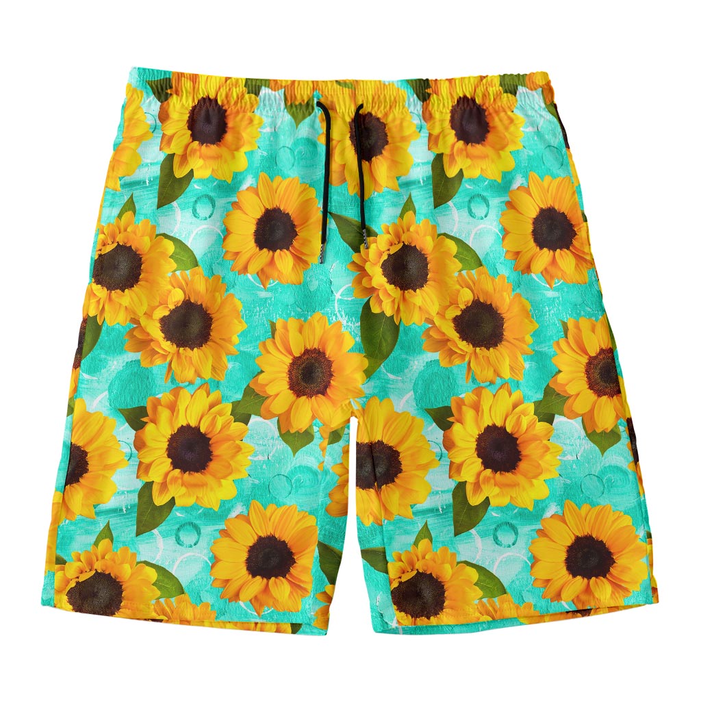 Bright Sunflower Pattern Print Men's Swim Trunks