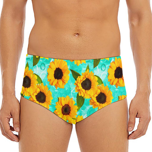 Bright Sunflower Pattern Print Men's Triangle Swim Briefs