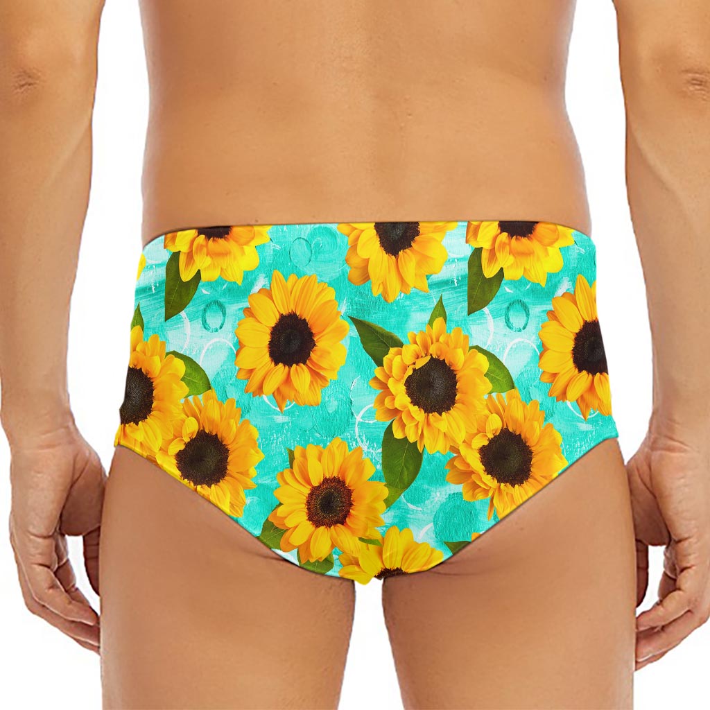 Bright Sunflower Pattern Print Men's Triangle Swim Briefs