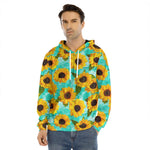 Bright Sunflower Pattern Print Men's Velvet Pullover Hoodie