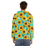 Bright Sunflower Pattern Print Men's Velvet Pullover Hoodie