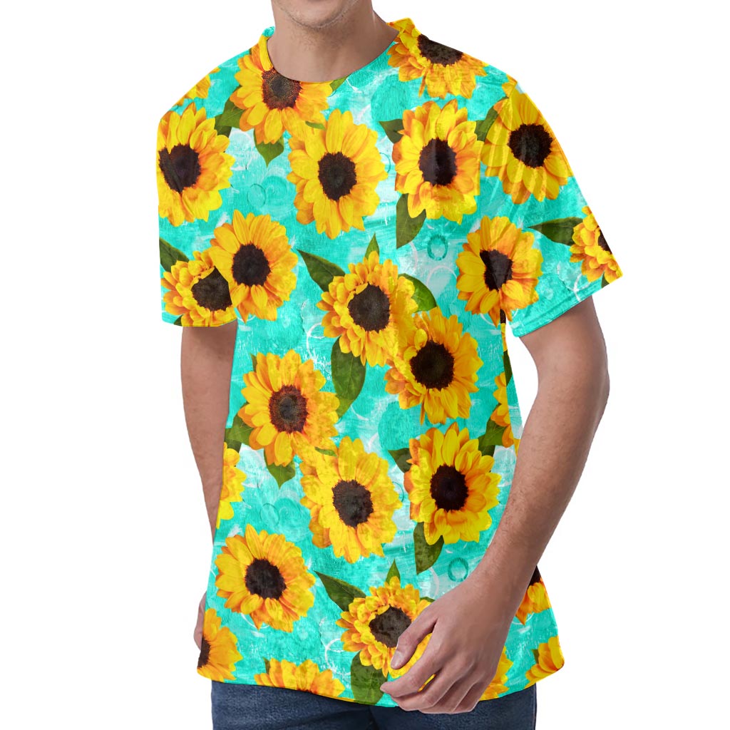 Bright Sunflower Pattern Print Men's Velvet T-Shirt