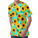 Bright Sunflower Pattern Print Men's Velvet T-Shirt