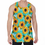 Bright Sunflower Pattern Print Men's Velvet Tank Top
